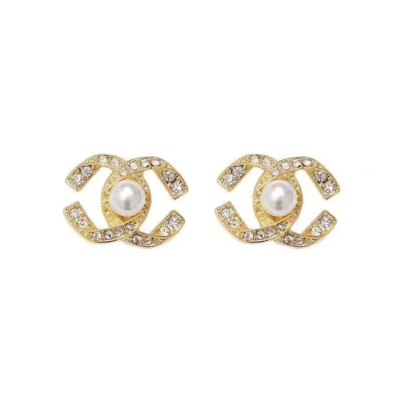 Luxurious Double C Pearl Stud Earrings for Women